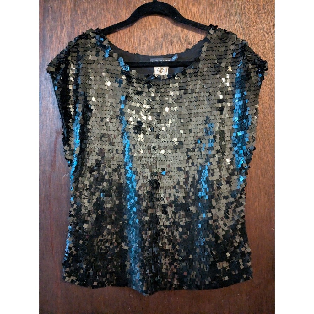 Antik Batik 42/L Black Square Sequin Covered Shirt